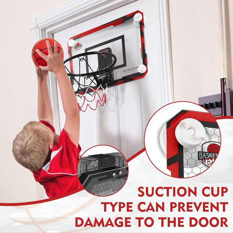 RUNBOW Store Indoor Mini Basketball Hoops Backboard with Powerful Suction Cups,Wall Mounted Door Basketball Hoops,Toys with Balls Gifts for Kids Boys Teens (43x30CM, Blue with Scorer) (Red Scorer) - Image 3